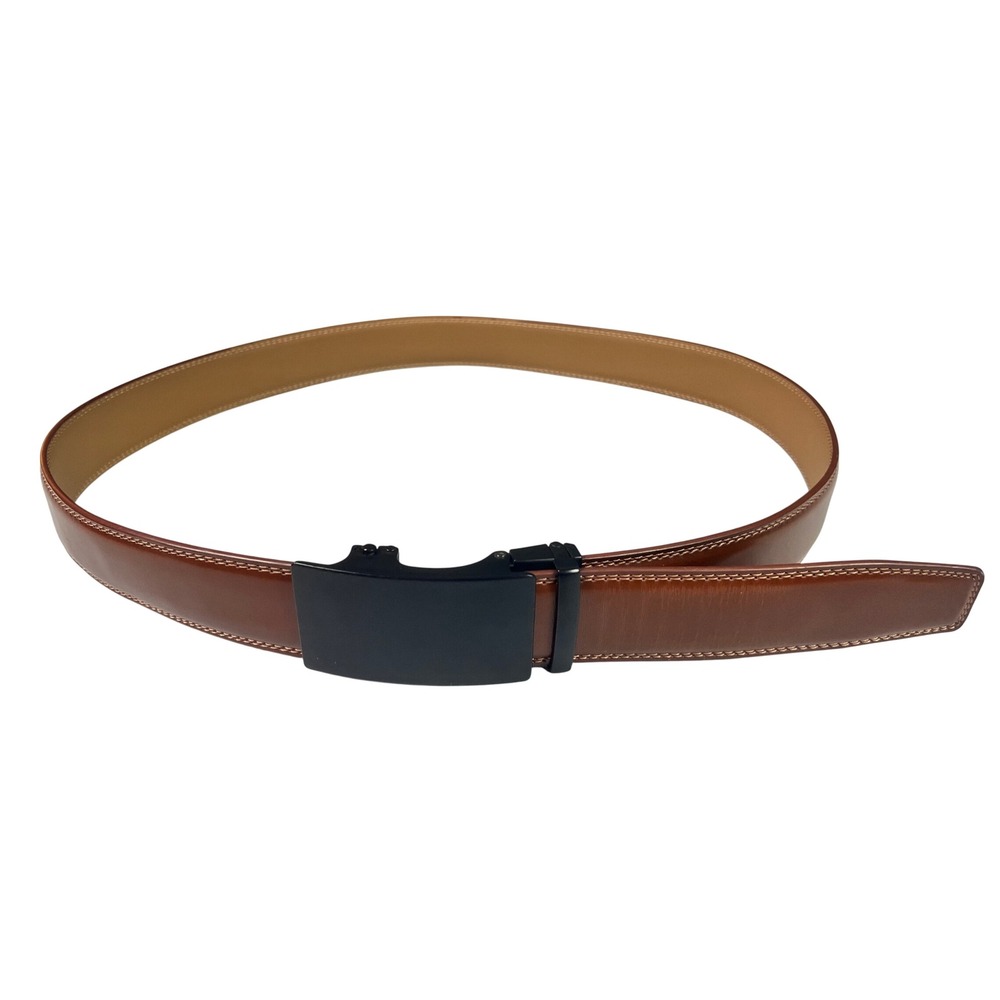 CHAOREN Mens Ratchet Belt Brown Leather Black Slide Buckle‎ Adjustable 44 inch
